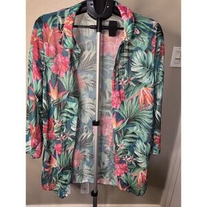 Women Tropical Floral Mesh Cover Up XL Resort Wear Cruise Vacation Beach